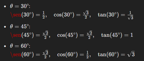 trigonometría ángulos notables