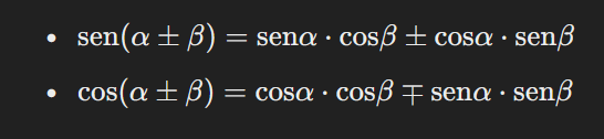 Fórmulas de suma y diferencia de ángulos: